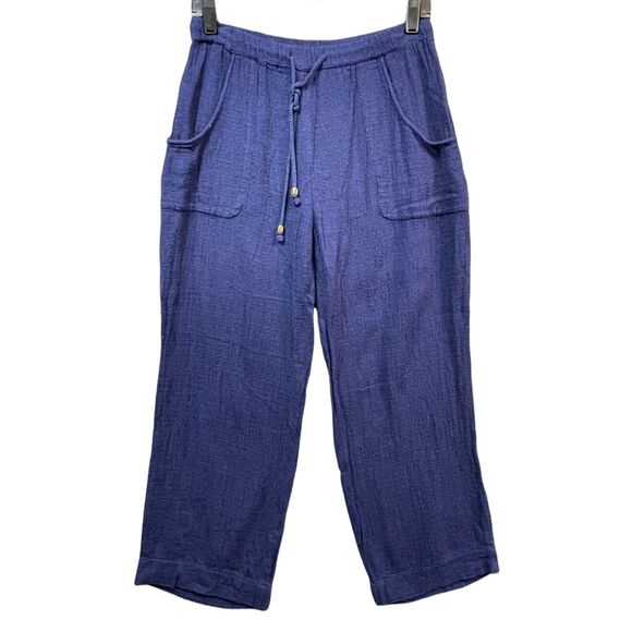 Soft Surroundings Pants Womens XS Petite Blue Linen Blend Pull On Crop Coastal - Picture 1 of 12
